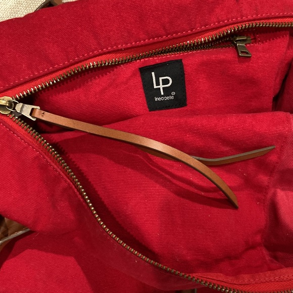 Linea Pelle Large Red Canvas & Brown Leather Tote - Picture 3 of 3